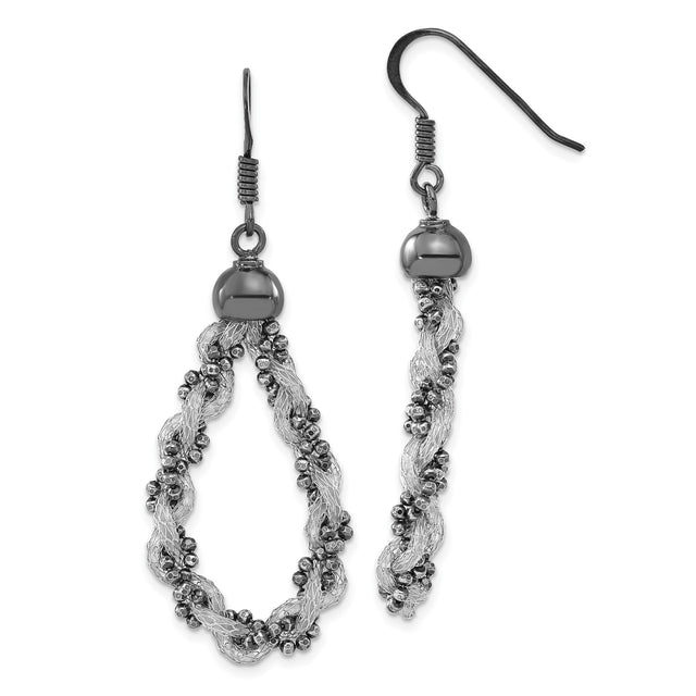 Sterling Silver Twisted Teardrop Dangle Earrings with Wire Strands and Textured Beads