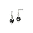 Sterling Silver Drop Earrings with Black Beads and Floral Cutout Design