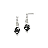 Sterling Silver Drop Earrings with Black Beads and Floral Cutout Design