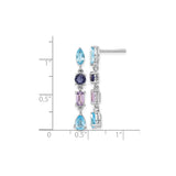 Sterling Silver Dangle Earrings with Amethyst and Swiss Blue Topaz, Multi-Stone Artisan Style