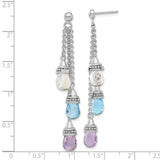 Sterling Silver Dangle Earrings with Amethyst and Swiss Blue Topaz, Layered Boho Chic Style
