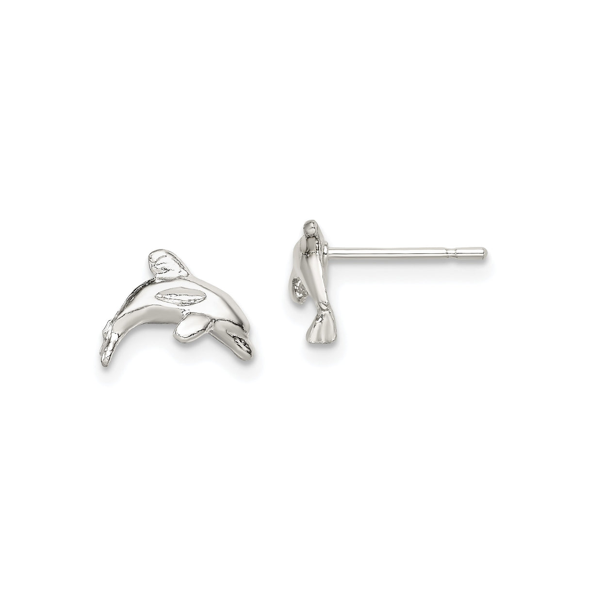 Sterling Silver Dolphin Stud Earrings, Leaping Ocean Animal Design for Women and Girls