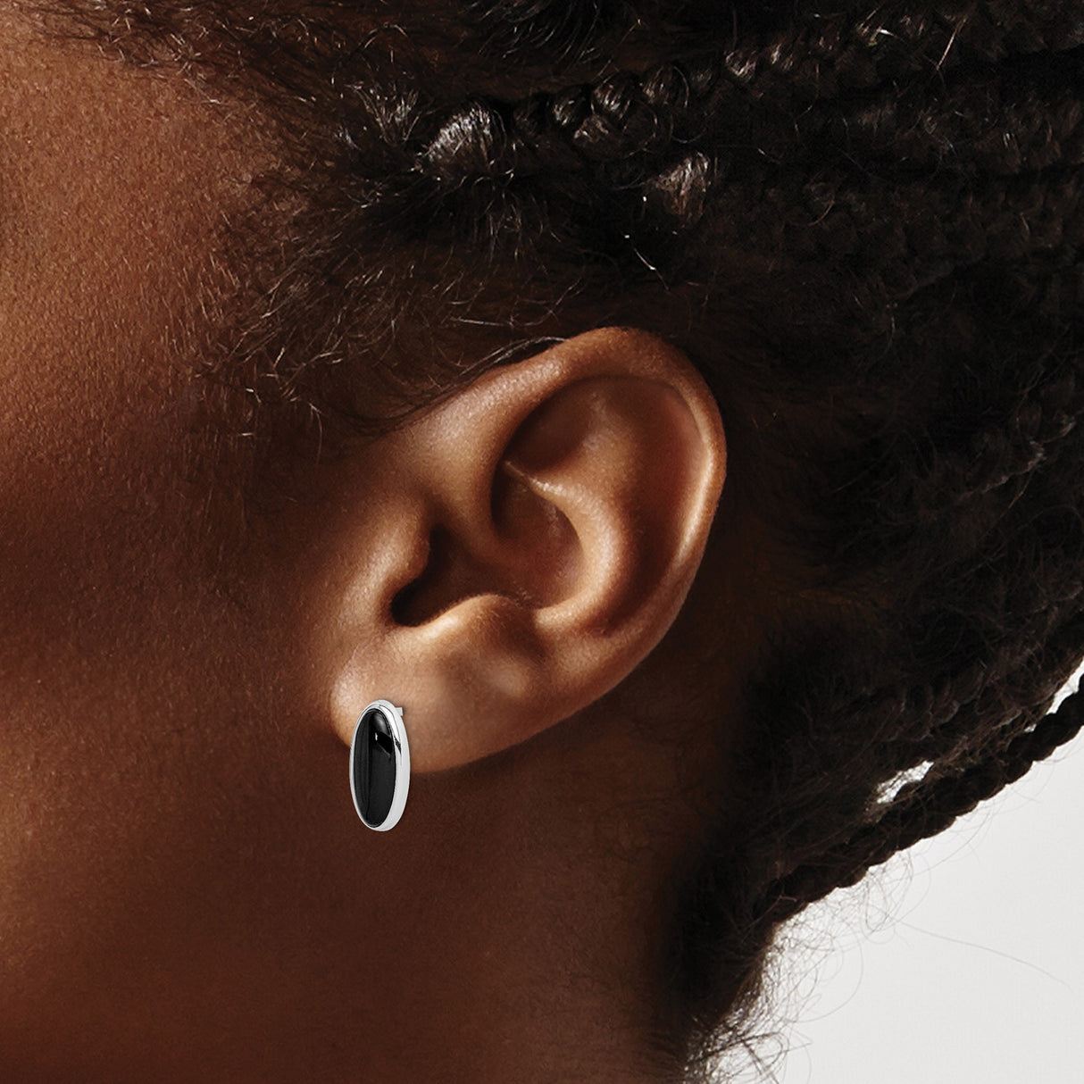 Sterling Silver Stud Earrings with Oval Onyx, Bezel Setting, Minimalist Design for Women