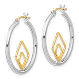 Sterling Silver Hoop Earrings with Interlocking Gold-Tone Geometric Accents, Modern Minimalist Design