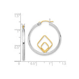 Sterling Silver Hoop Earrings with Interlocking Gold-Tone Geometric Accents, Modern Minimalist Design