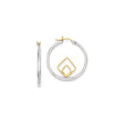 Sterling Silver Hoop Earrings with Interlocking Gold-Tone Geometric Accents, Modern Minimalist Design