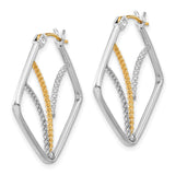 Sterling Silver Square Hoop Earrings with Two-Tone Braided Geometric Design for Women