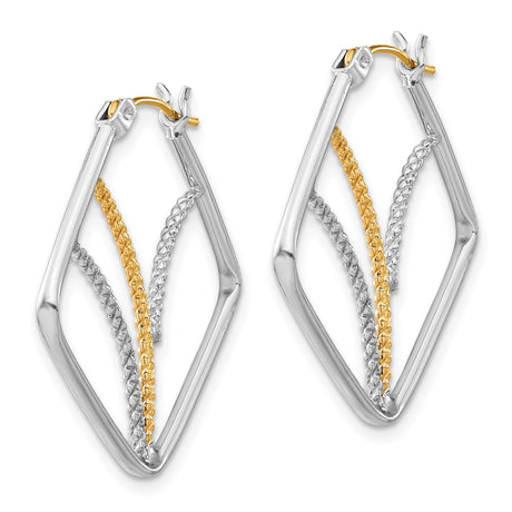 Sterling Silver Square Hoop Earrings with Two-Tone Braided Geometric Design for Women