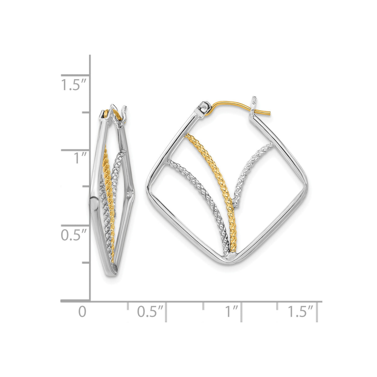 Sterling Silver Square Hoop Earrings with Two-Tone Braided Geometric Design for Women