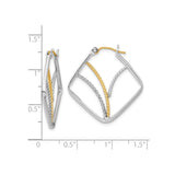 Sterling Silver Square Hoop Earrings with Two-Tone Braided Geometric Design for Women