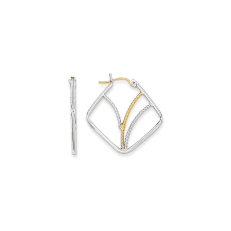 Sterling Silver Square Hoop Earrings with Two-Tone Braided Geometric Design for Women