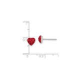 Sterling Silver Heart Stud Earrings with Red Crystal Accents, Romantic Design for Women