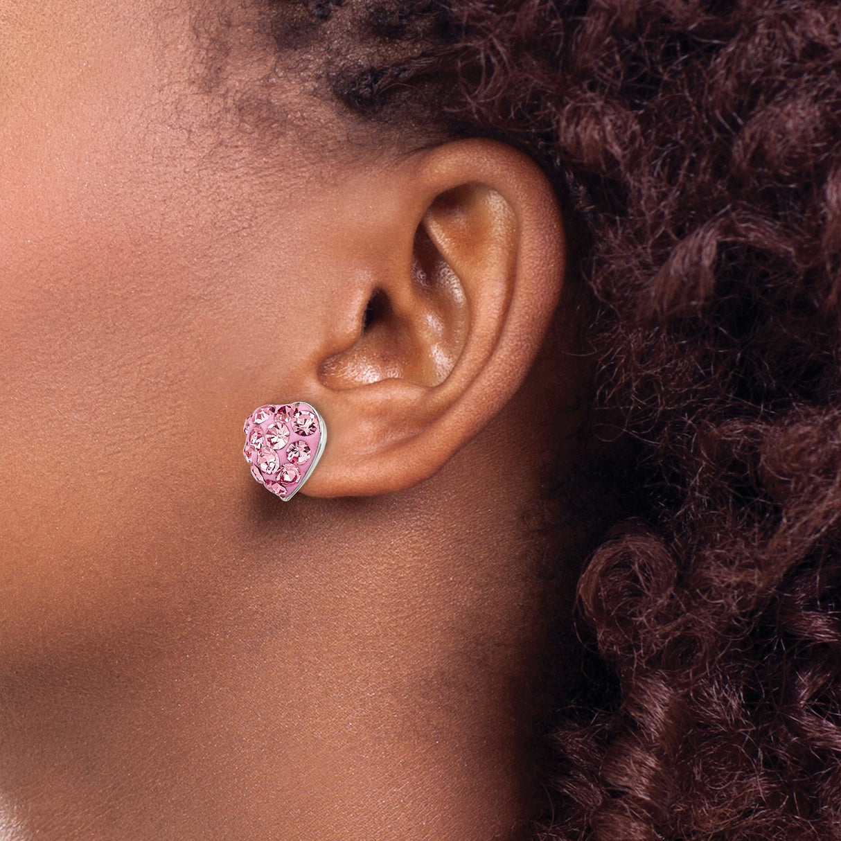 Sterling Silver Heart Stud Earrings with Pink Crystal Accents for Women and Girls