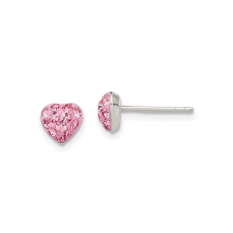Sterling Silver Heart Stud Earrings with Pink Crystal Accents for Women and Girls