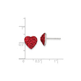 Sterling Silver Heart Stud Earrings with Red Crystal Accents for Women