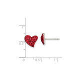 Sterling Silver Heart Stud Earrings with Red Crystal Accents for Women