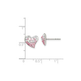 Sterling Silver Heart Shaped Stud Earrings with Pink and Clear Crystals, Romantic Design