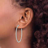 Sterling Silver Oval Hoop Earrings with Clear Cubic Zirconia, Slim Front-Facing Design
