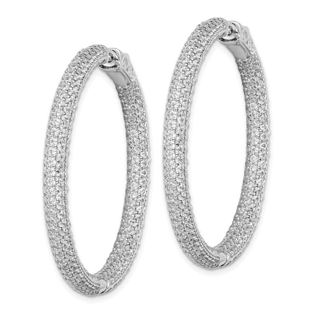 Sterling Silver Hoop Earrings with Pavé Cubic Zirconia, Round Lightweight Design
