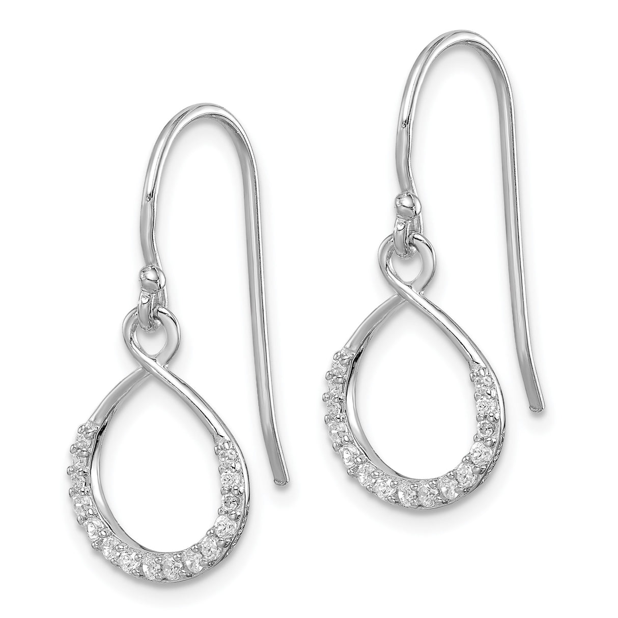 Sterling Silver Teardrop Dangle Earrings with Cubic Zirconia Accents and Polished Finish