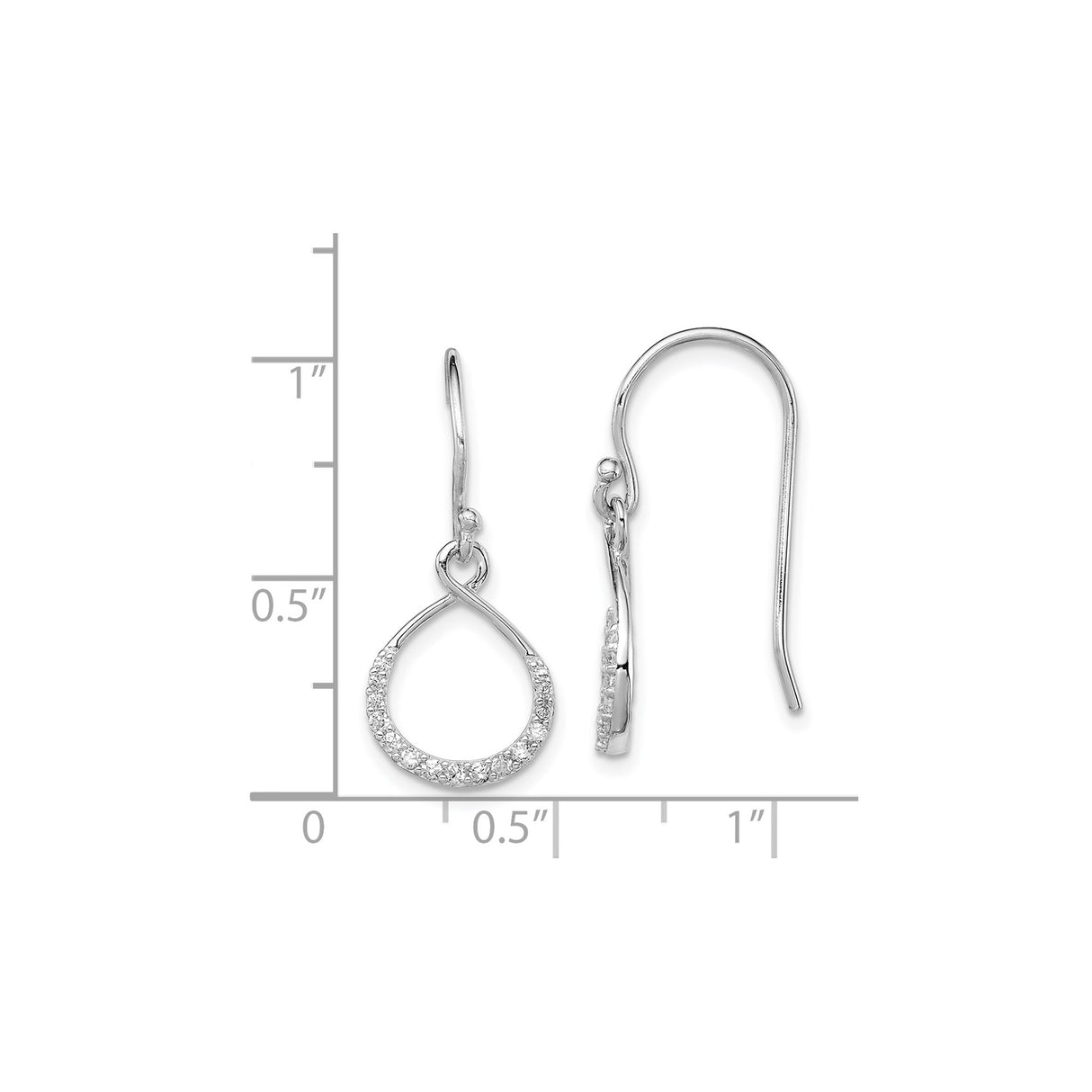 Sterling Silver Teardrop Dangle Earrings with Cubic Zirconia Accents and Polished Finish