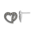 Sterling Silver Heart Shaped Stud Earrings with Marcasite Accents, Intertwined Open Heart Design