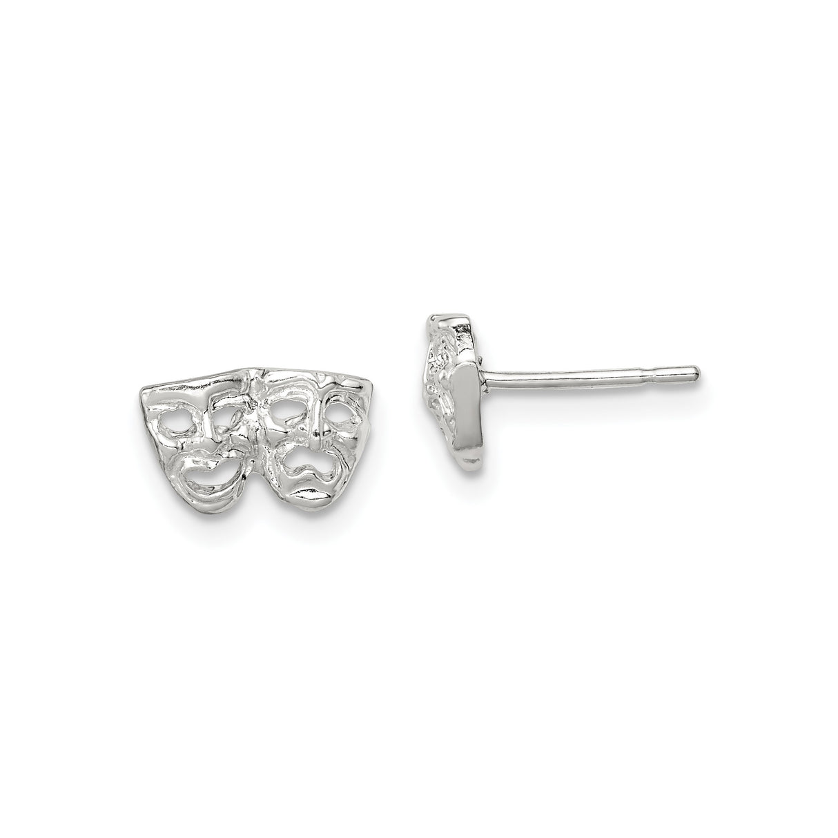 Sterling Silver Theater Mask Stud Earrings for Women and Unisex Wear, Classic Comedy and Tragedy Design, Drama Symbol Jewelry, Artistic Performance Accessory, Statement Acting Theater Studs