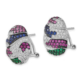 Sterling Silver Clip-On Earrings with Cubic Zirconia and Lab Created Ruby, Curved Statement Design