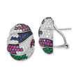 Sterling Silver Clip-On Earrings with Cubic Zirconia and Lab Created Ruby, Curved Statement Design