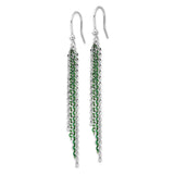 Sterling Silver Tassel Earrings, Long Multi-Strand Dangle with Subtle Green Accents