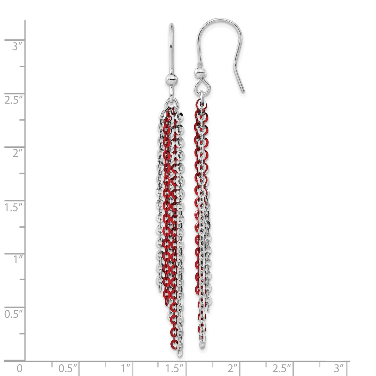 Sterling Silver Threader Earrings with Cascading Red and Silver Chains, Modern Drop Design for Women