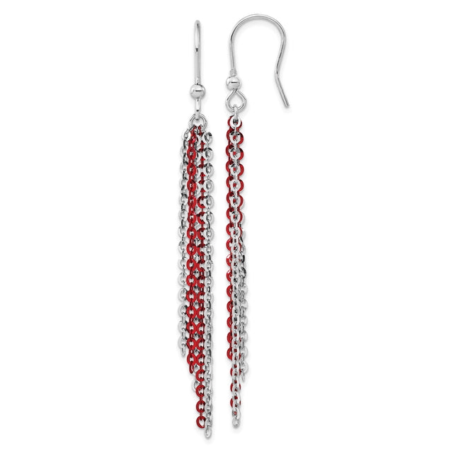 Sterling Silver Threader Earrings with Cascading Red and Silver Chains, Modern Drop Design for Women