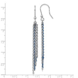 Sterling Silver Tassel Earrings with Long Cascading Blue and Silver Chain Strands, Modern Dangle Design