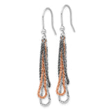Sterling Silver Dangle Earrings with Multi-Strand Loops, Tri-Color Textured Chains for Women