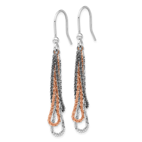 Sterling Silver Dangle Earrings with Multi-Strand Loops, Tri-Color Textured Chains for Women