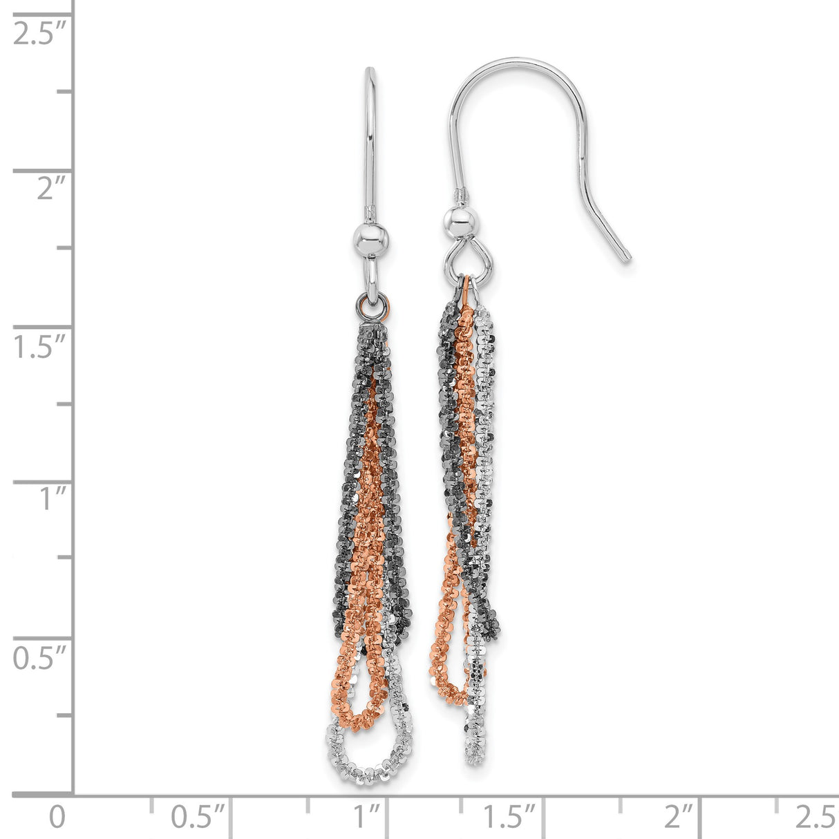 Sterling Silver Dangle Earrings with Multi-Strand Loops, Tri-Color Textured Chains for Women