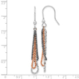 Sterling Silver Dangle Earrings with Multi-Strand Loops, Tri-Color Textured Chains for Women