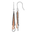 Sterling Silver Dangle Earrings with Multi-Strand Loops, Tri-Color Textured Chains for Women