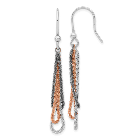 Sterling Silver Dangle Earrings with Multi-Strand Loops, Tri-Color Textured Chains for Women