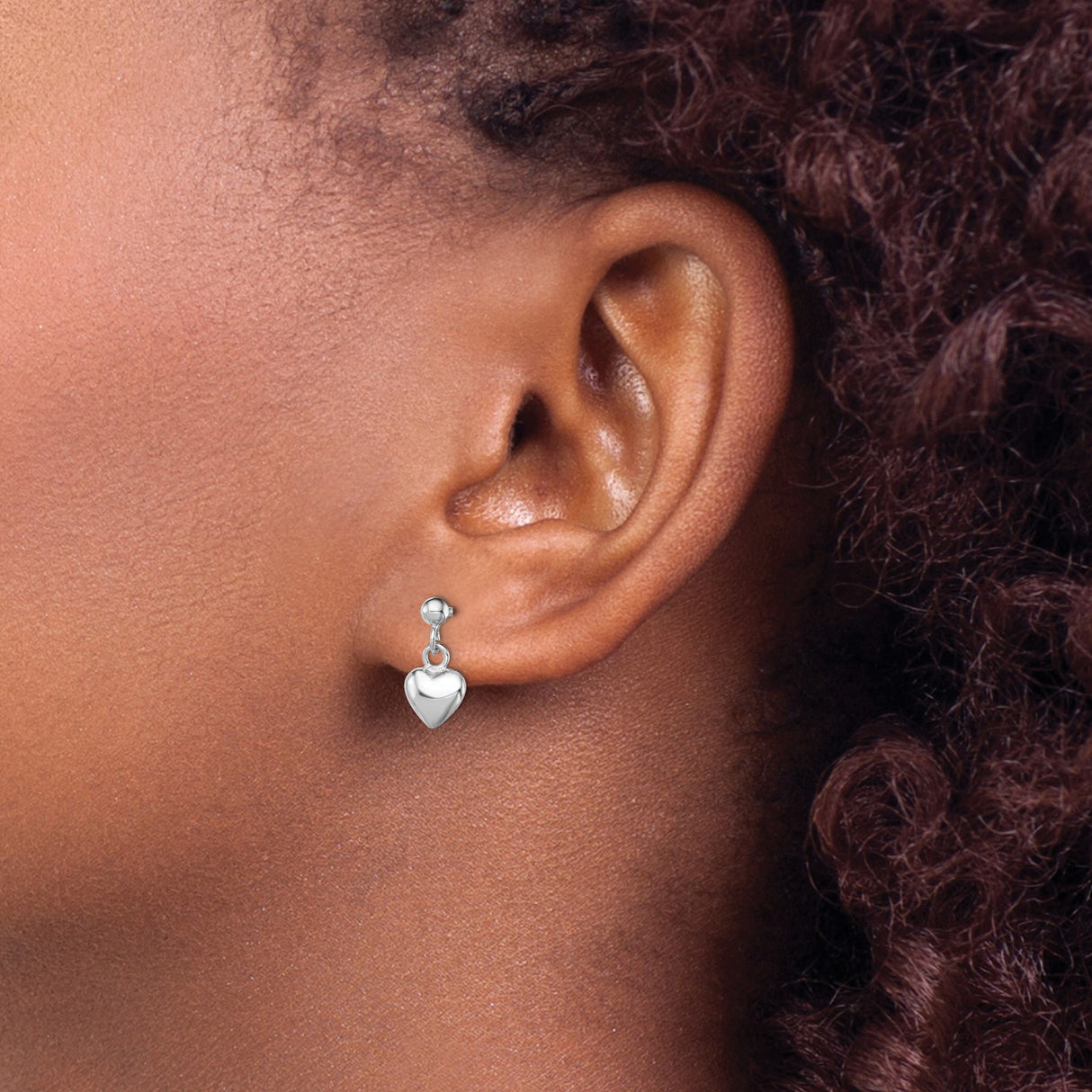 Sterling Silver Heart Dangle Stud Earrings with Polished Puffed Charms for Women