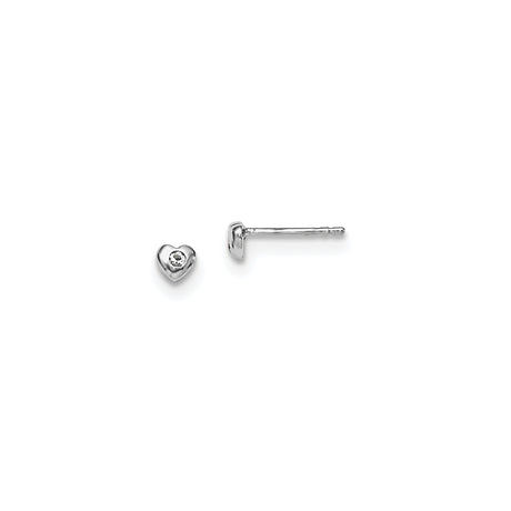 Sterling Silver Heart Stud Earrings with Crystal Accent, Romantic Dainty Style for Women