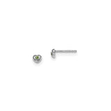 Sterling Silver Heart Stud Earrings with Green Crystal, Minimalist Romantic Design for Women