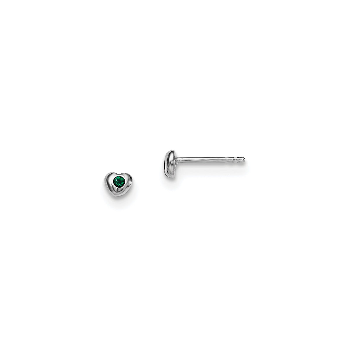 Sterling Silver Heart Stud Earrings with Green Crystal, Romantic Dainty Jewelry for Women