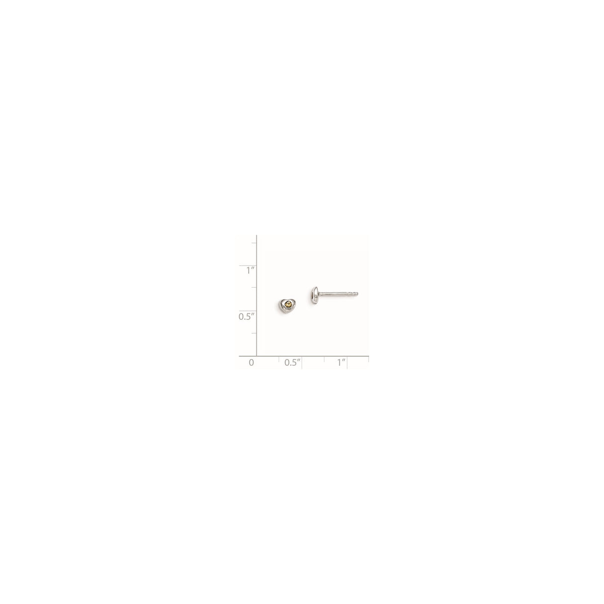 Sterling Silver Heart Stud Earrings with Yellow Crystal Center, Dainty Minimalist Style