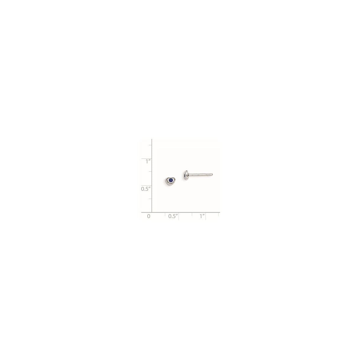 Sterling Silver Heart Stud Earrings with Blue Crystal Center, Minimalist Romantic Design