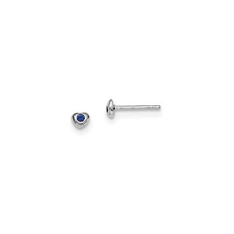 Sterling Silver Heart Stud Earrings with Blue Crystal Center, Minimalist Romantic Design