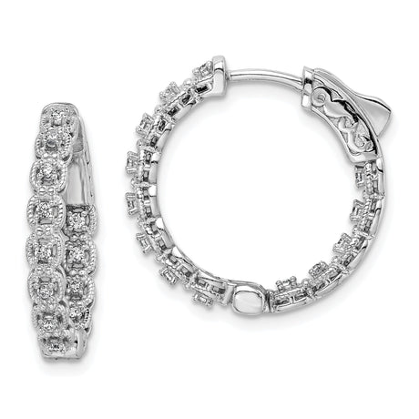 Sterling Silver Hoop Earrings with Cubic Zirconia Clusters, Vintage Floral Design
