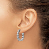 Sterling Silver Hoop Earrings with Cubic Zirconia, Milgrain Square Frames and Oval Design for Women