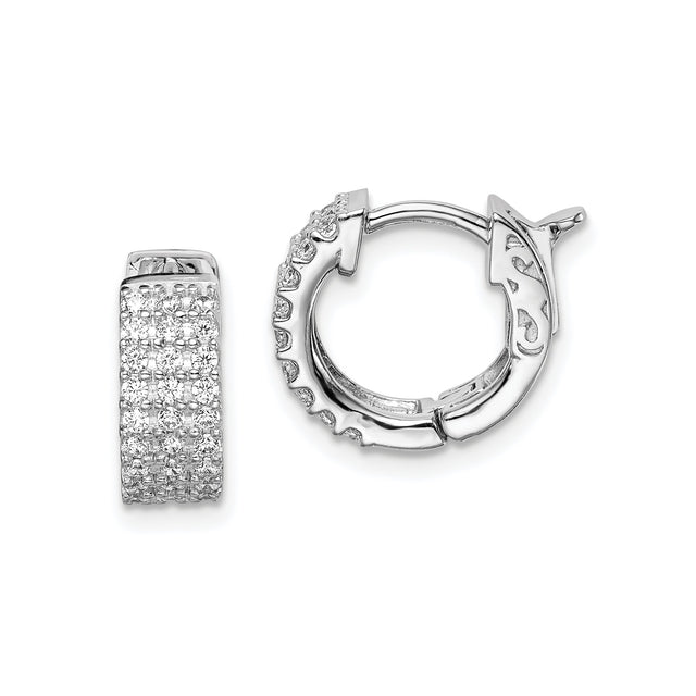 Sterling Silver Hoop Earrings with Cubic Zirconia, Pavé Setting, Small Round Formal Jewelry
