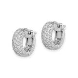 Sterling Silver Hoop Earrings with Cubic Zirconia Pavé, Small Hinged Huggie Design